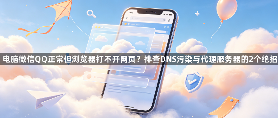 电脑微信QQ正常但浏览器打不开网页?排查DNS污染与代理服务器的2个绝招1