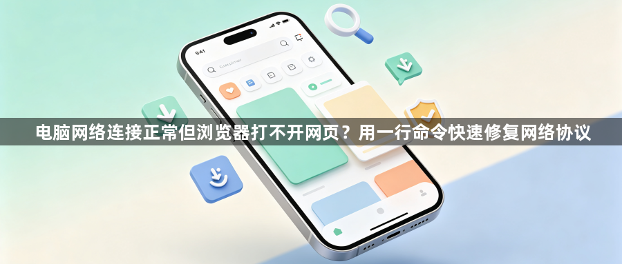 电脑网络连接正常但浏览器打不开网页?用一行命令快速修复网络协议1